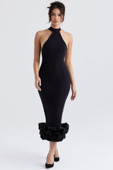 Elegant Black Halter Midi Dress