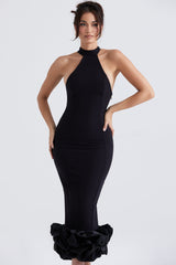 Elegant Black Halter Midi Dress