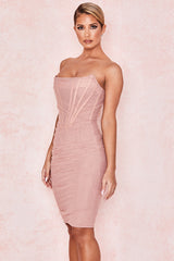 CHIC RUCHED STRAPLESS ELEGANT CORSET MESH PARTY DRESS