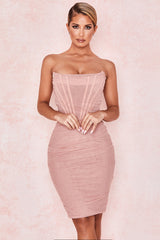 CHIC RUCHED STRAPLESS ELEGANT CORSET MESH PARTY DRESS
