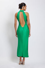 HIGH NECK SATIN WED PARTY DRESS