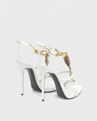 Pia Rhinestone Scorpion Strap Sandals In White
