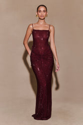 ROSETE LUXE ELEGANT DIAMANTE MAXI DRESS-RED