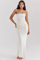 SERAPHINA CORSET SATIN ELEGANCE DRESS-WHITE