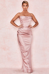 AERIKA SATIN STRAPLESS GOWN-PINK
