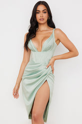 ALYIA IVORY SATIN CORSET MIDI DRESS=SKY BLUE