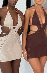 Knitted Backless Hanging Neck Straps Dress