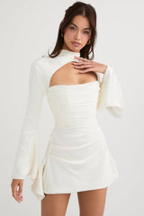 HEILA IVORY DRAPED CORSET DRESS-WHITE
