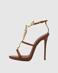 Pia Rhinestone Scorpion Strap Sandals In Brown