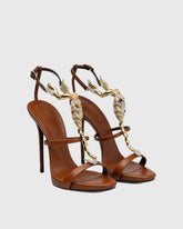 Pia Rhinestone Scorpion Strap Sandals In Brown