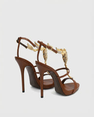Pia Rhinestone Scorpion Strap Sandals In Brown