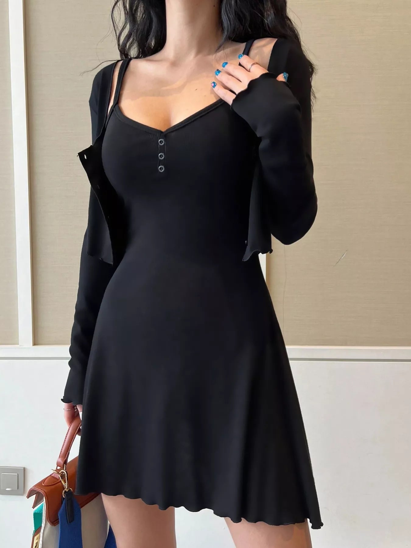 V-Neck Cami Dress and Cardigan Set