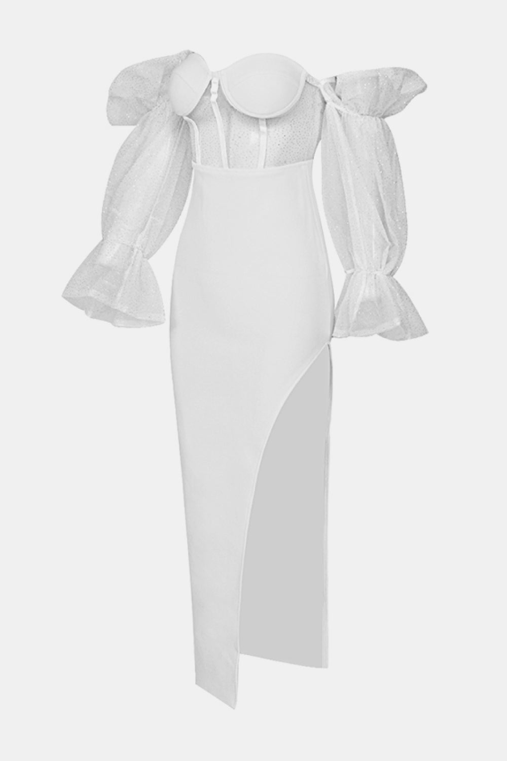 Hanna Glitter Mesh Flounce Sleeve Knit Dress