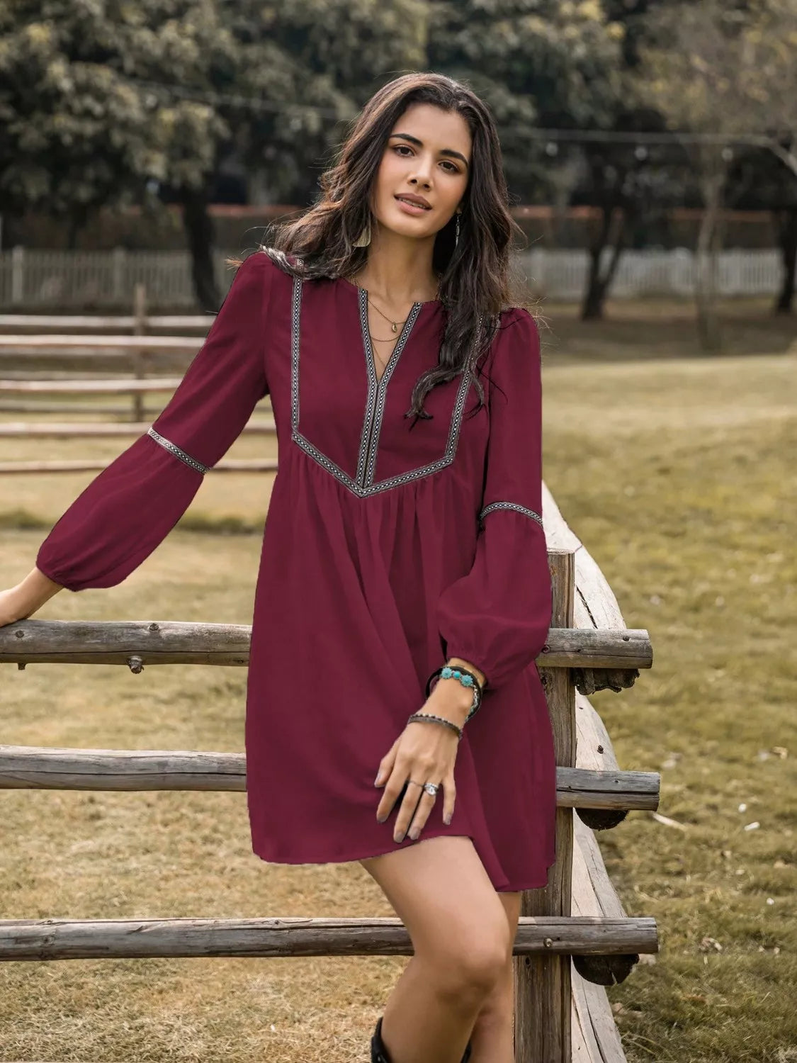 Long Sleeve Mini Dress with Contrast Trim