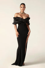 Alesya Ruffle Shoulder Evening Dress