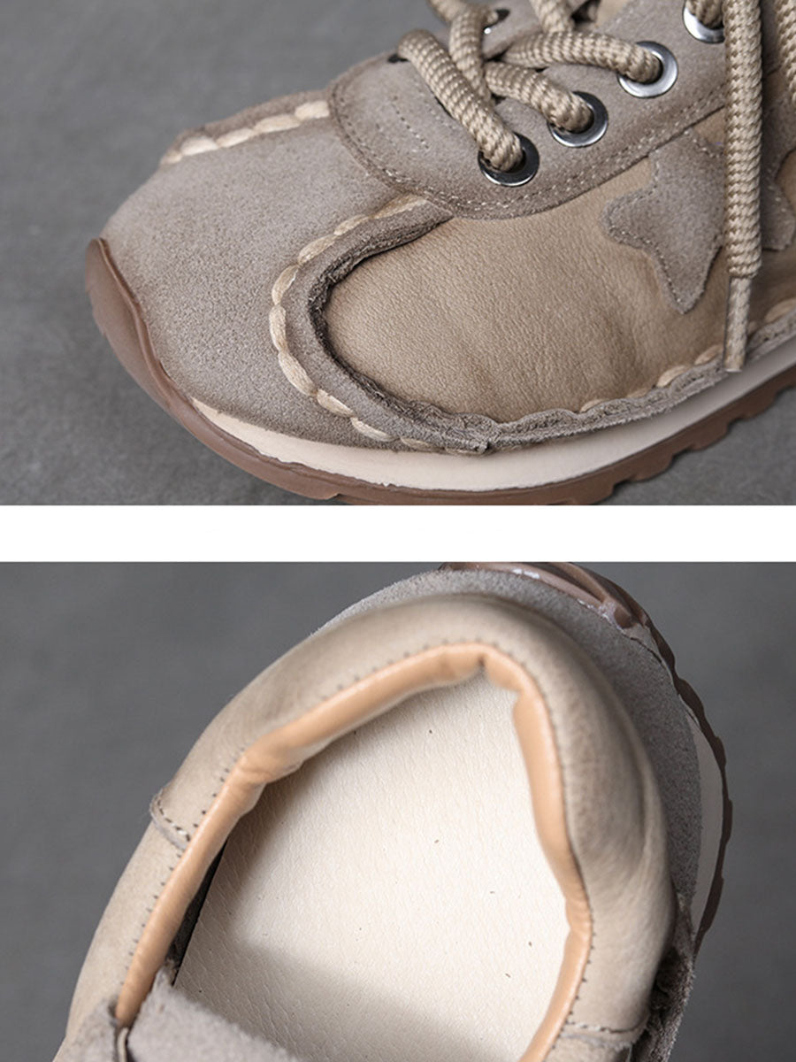 Retro Leather Colorblock Low Heel Sport Shoes BA1080