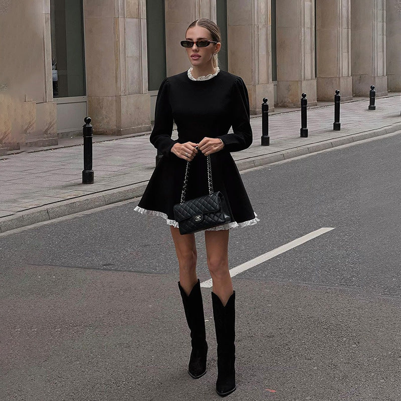 Elite A- Line Long Sleeve Dress-Black