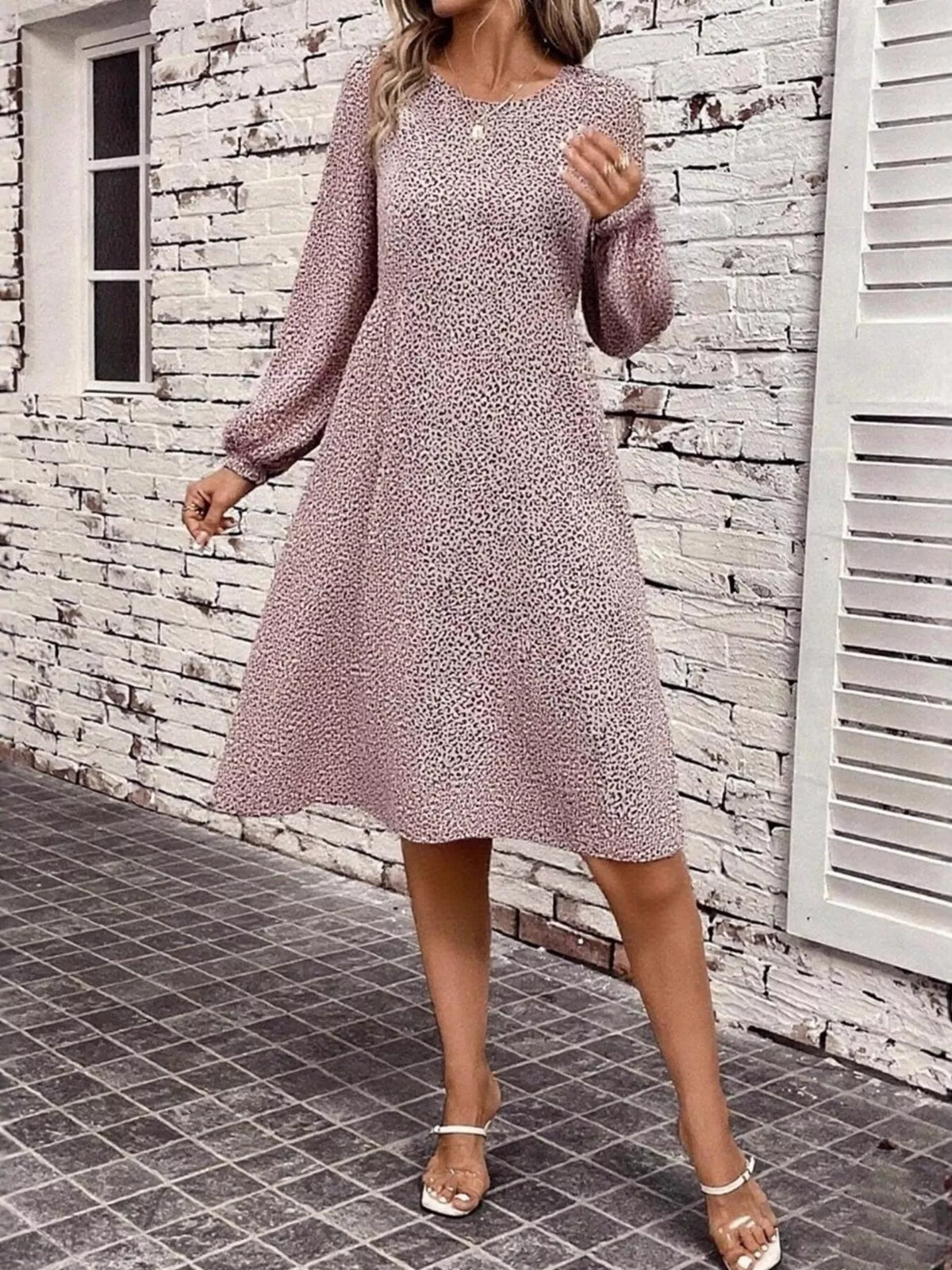 Animal Print Balloon Sleeve Dress