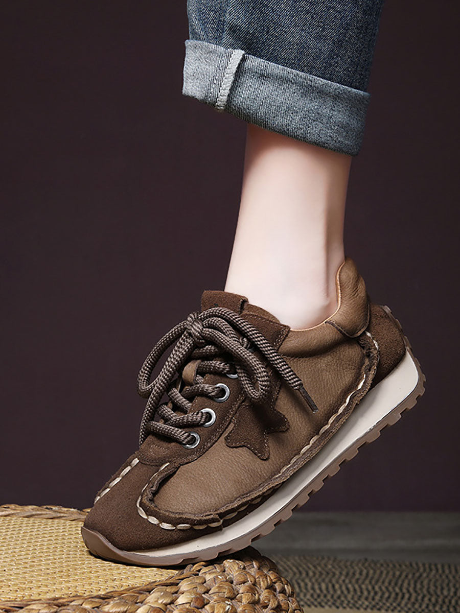 Retro Leather Colorblock Low Heel Sport Shoes BA1080
