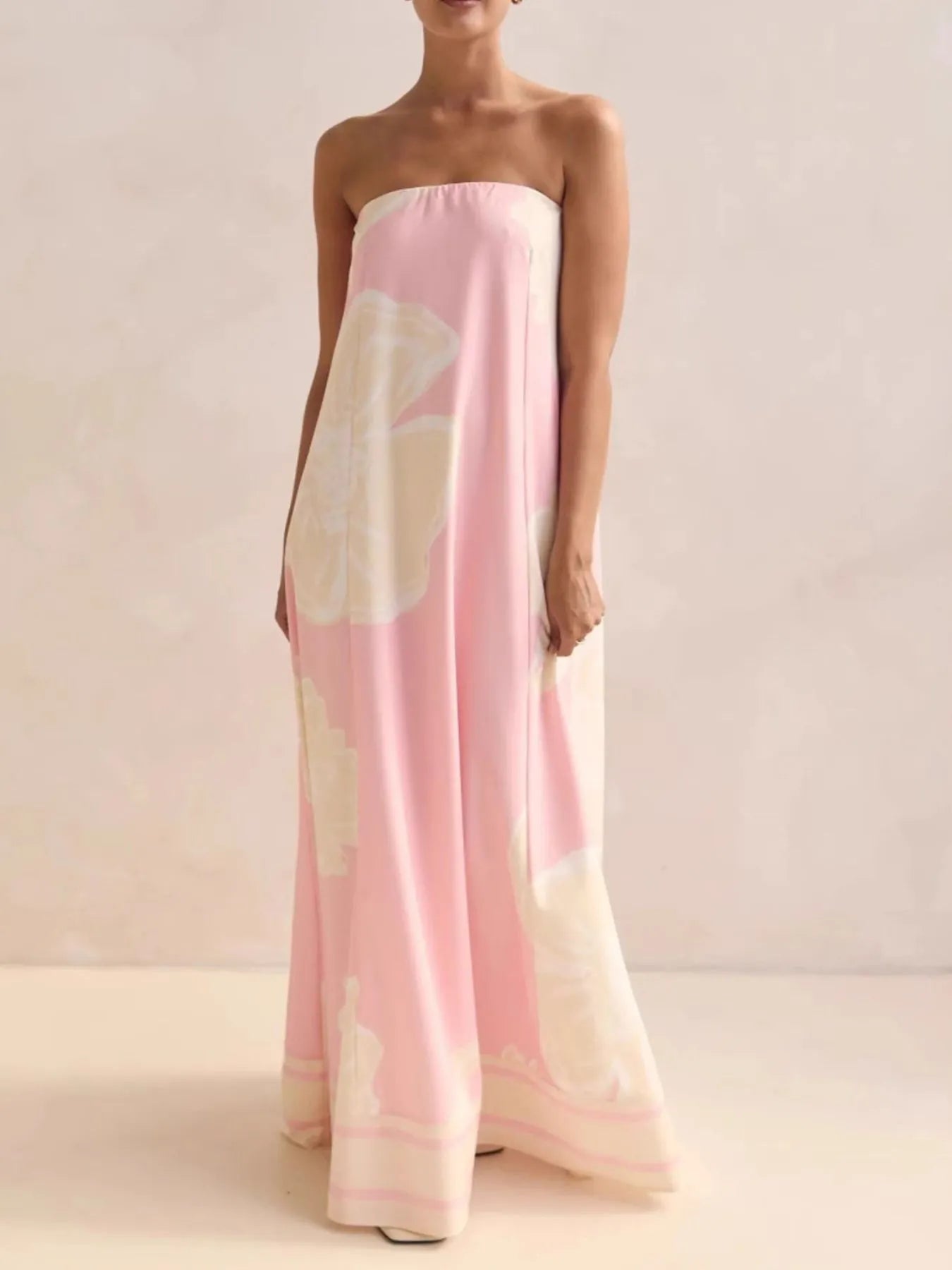 Smocked Printed Tube Maxi Dress