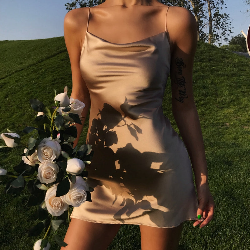 Champagne Banquet Dress Split Suspender Skirt
