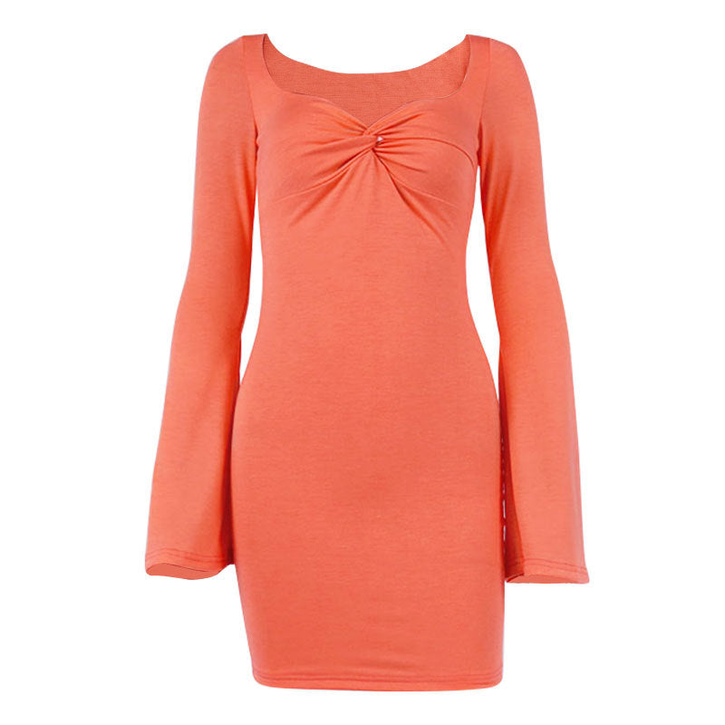 Flared Sleeves Square Neck Skirt Dress
