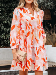 Abstract Print Long Sleeve Tiered Mini Dress