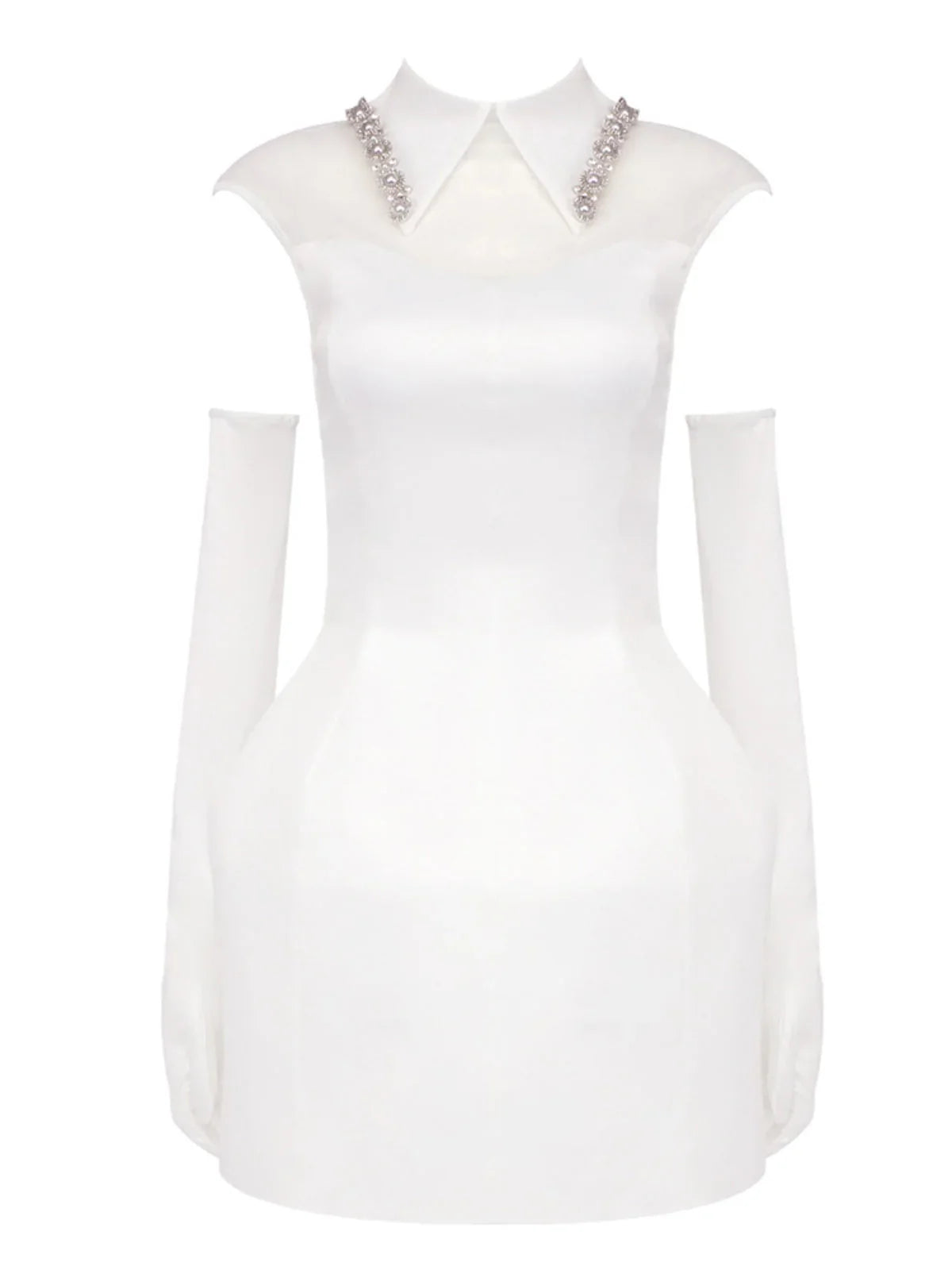 YARNA SATIN MINI DRESS-WHITE