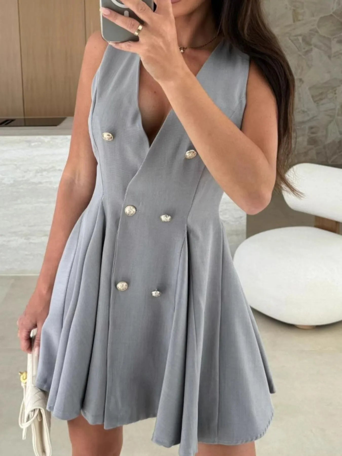 Sleeveless Double-Breasted Mini Dress