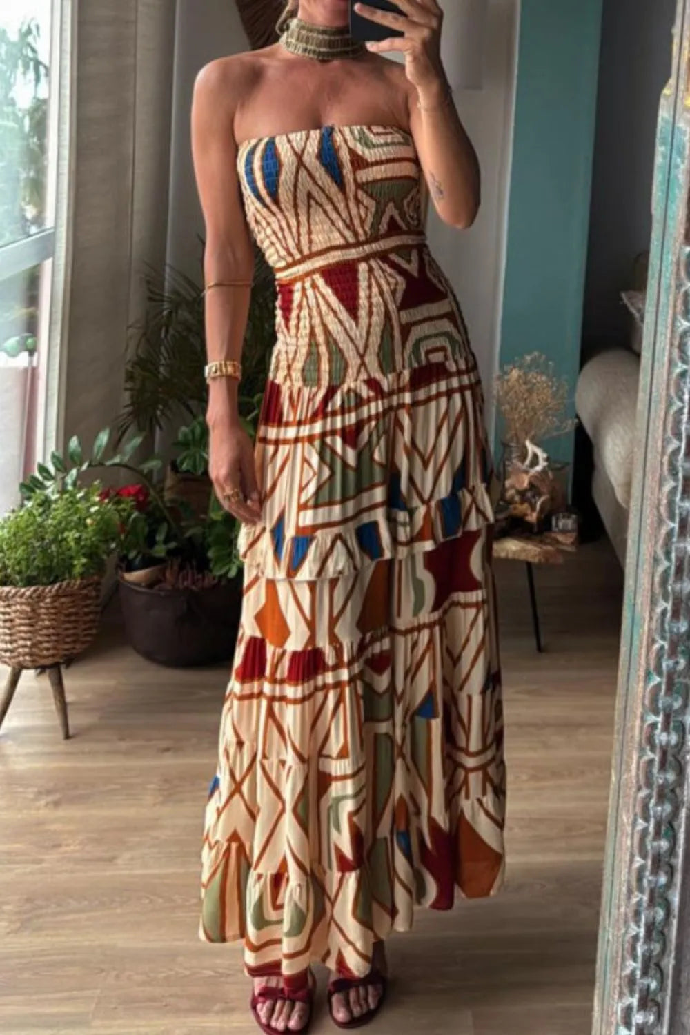Smocked Printed Tube Dress