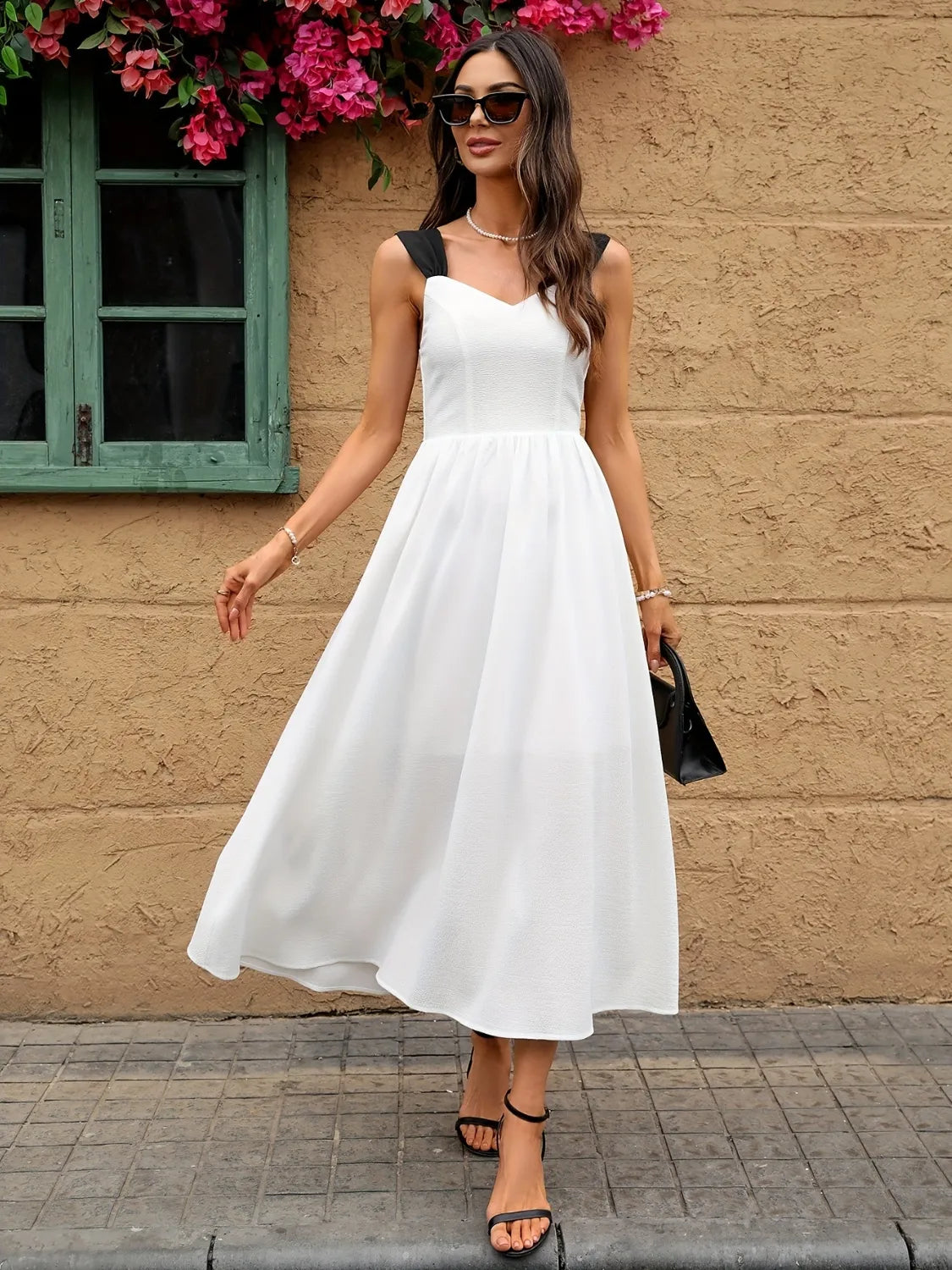 Sweetheart Neck Wide Strap Midi Dress
