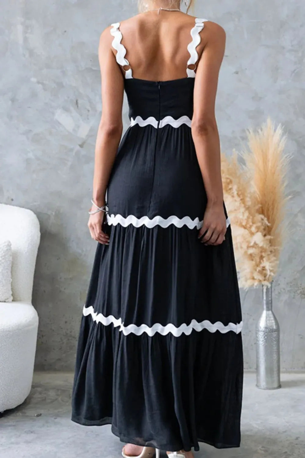 Tiered Maxi Dress with Scalloped Trim