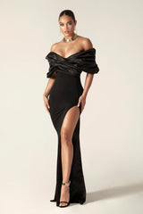 Alesya Ruffle Shoulder Evening Dress