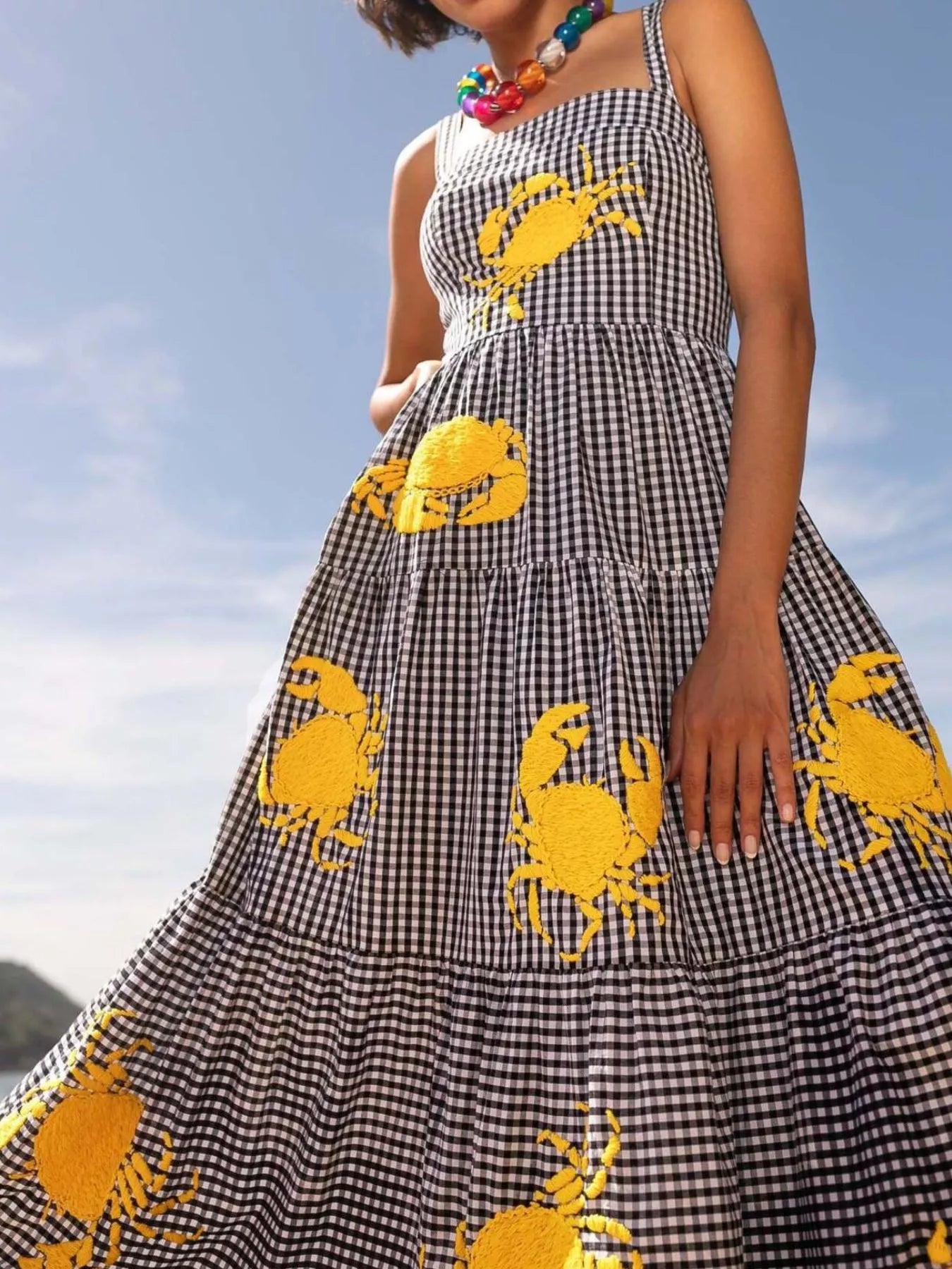 Embroidered Square Neck Tiered Maxi Cami Dress