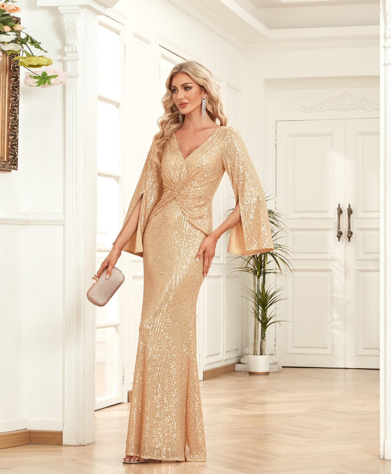 Sequin Slim Fishtail Bridesmaid Banquet Evening Dress