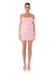 Reinna Strapless Sequin Feather Birthday Party Dress