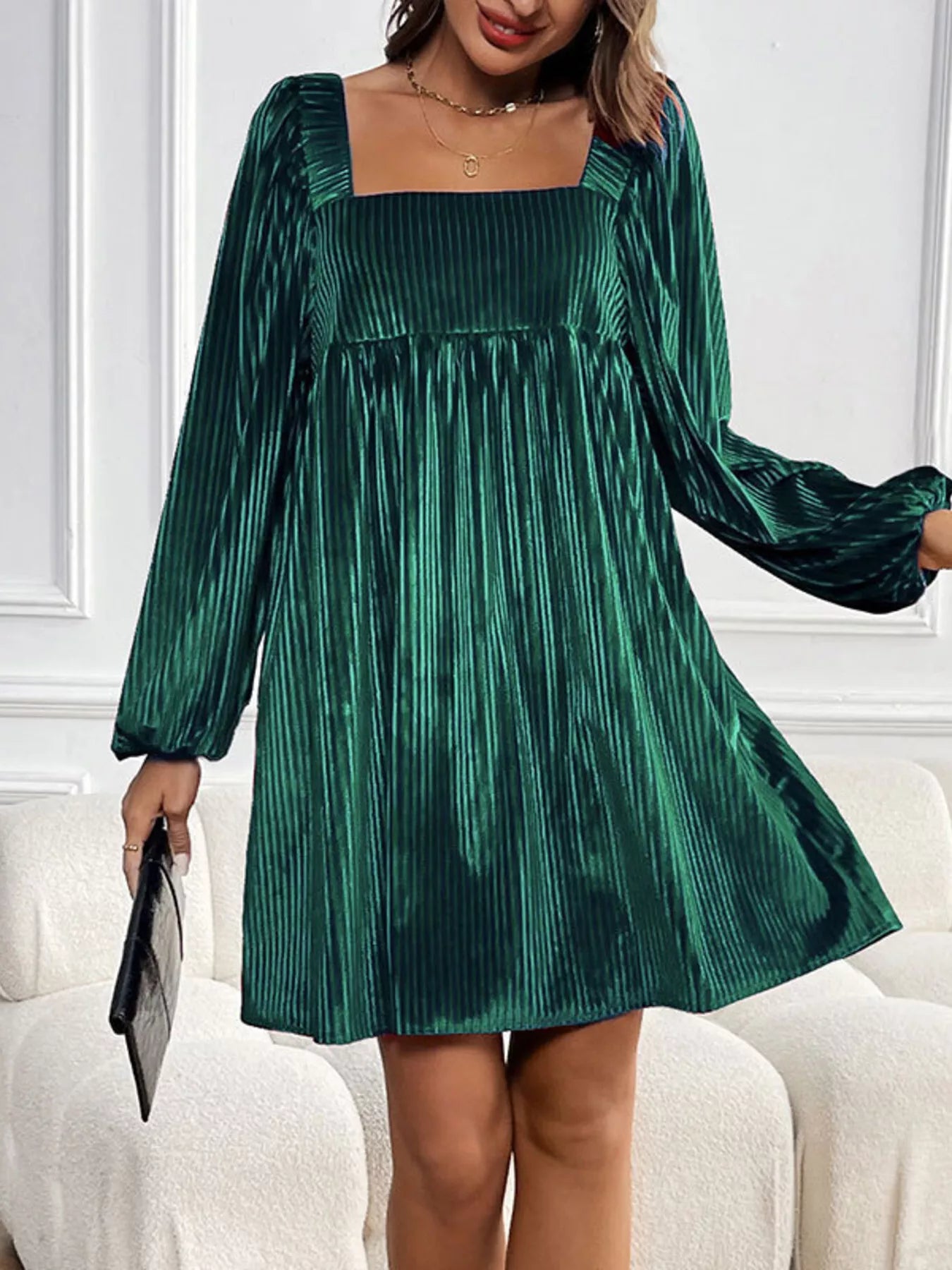 Velvet Square Neck Long Sleeve Dress