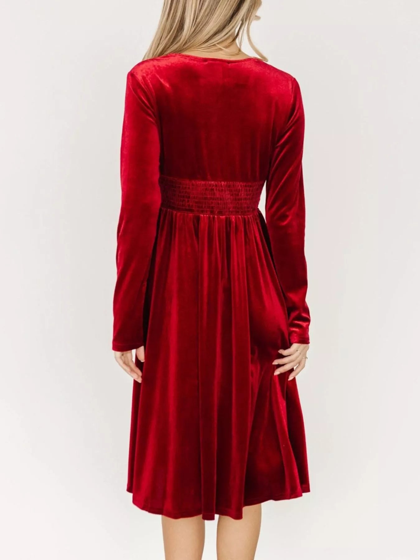 Velvet Deep V-Neck Long Sleeve Dress