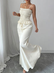 Smocked Ruffled Hem Cami and Maxi Skirt Set