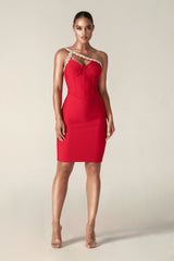 CHARMING ONE SHOULDER CRYSTAL BANDAGE DRESS