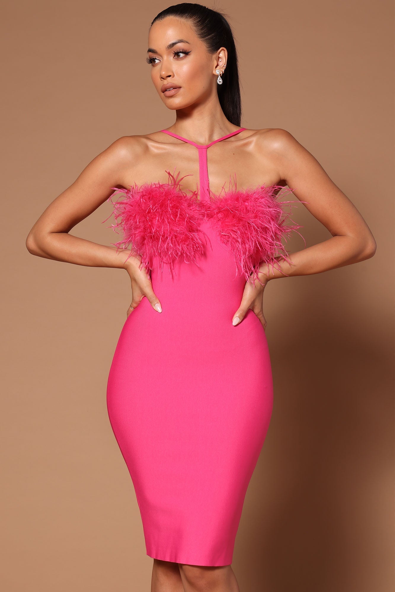 Low-cut Halter Sheath Bandage Dress