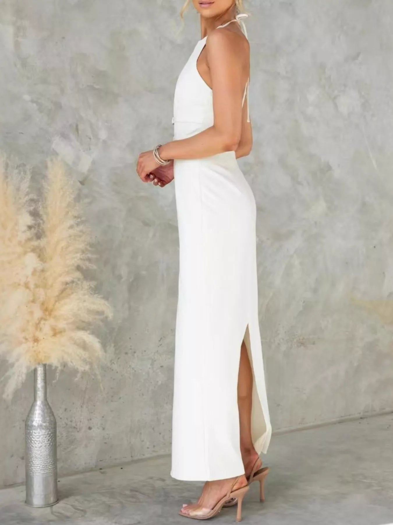 Slit Back Halter Neck Maxi Dress