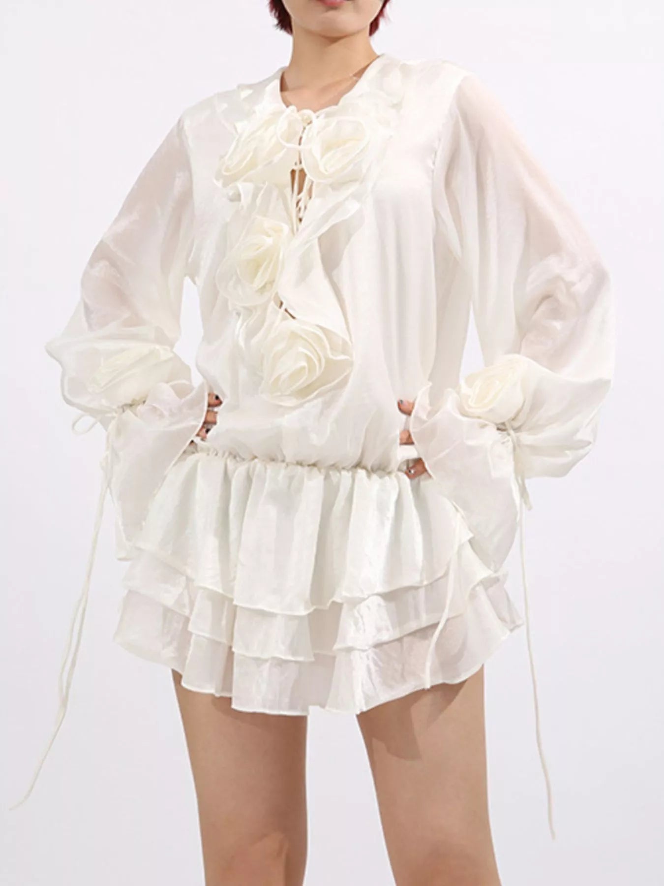 Flower Ruffled Long Sleeve Dress