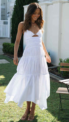 V Neck Back Strap Irregular Long Dress