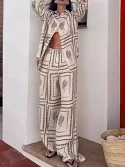 Printed Button Up Shirt and Pants Set