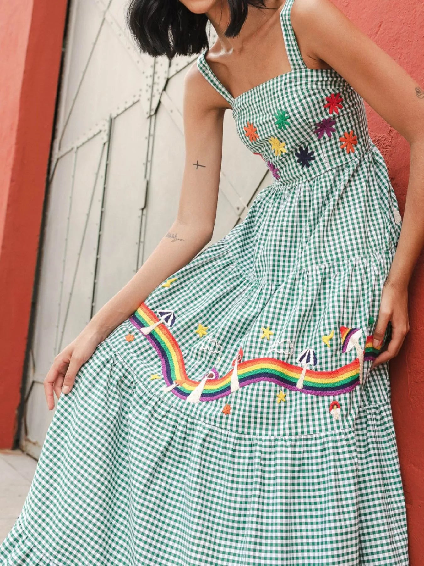 Embroidered Square Neck Tiered Maxi Cami Dress