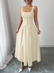 Square Neck Wide Strap Midi Dress