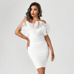 Chic White Elegant Ruched Dress
