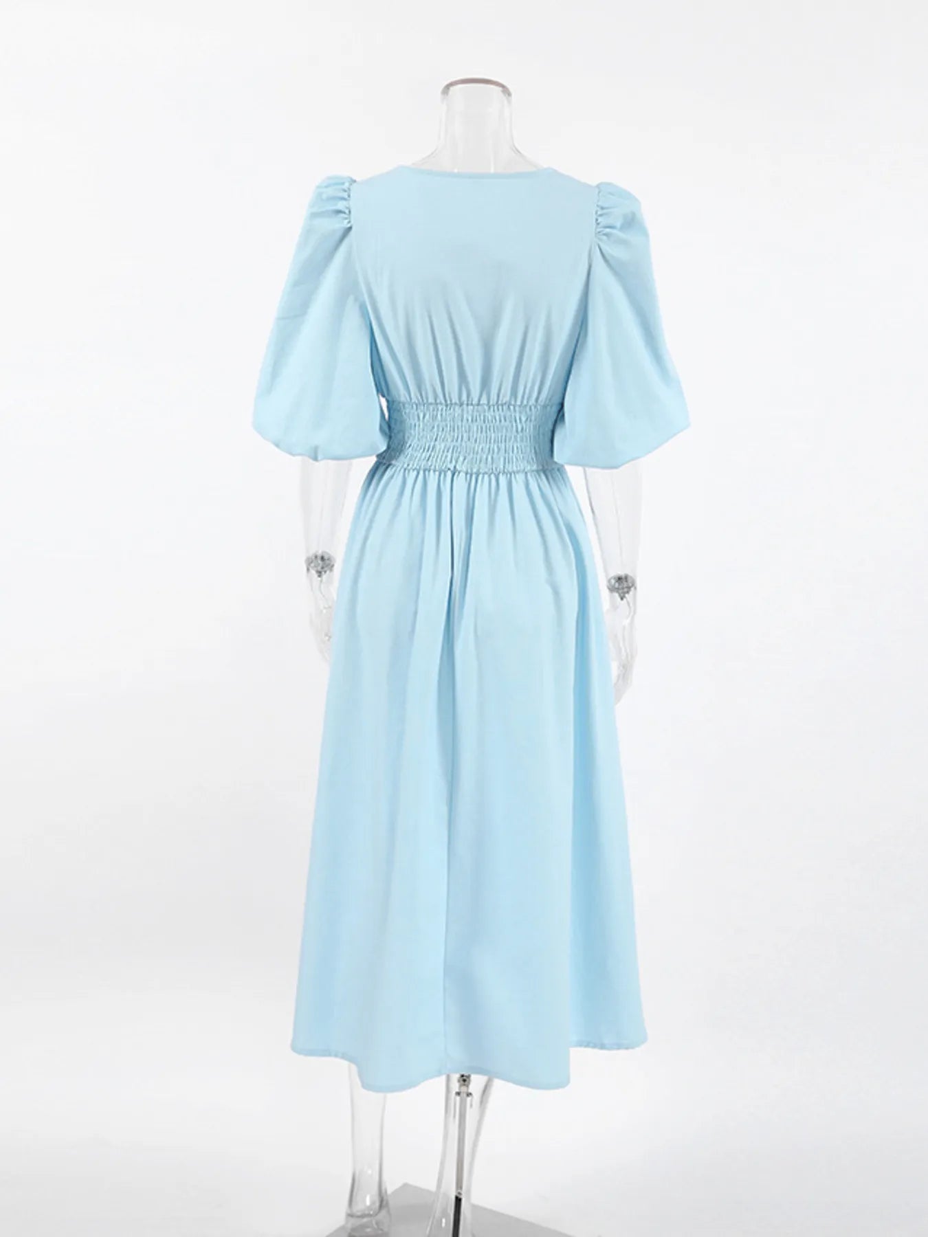 Smocked Puff Sleeve Midi Dress