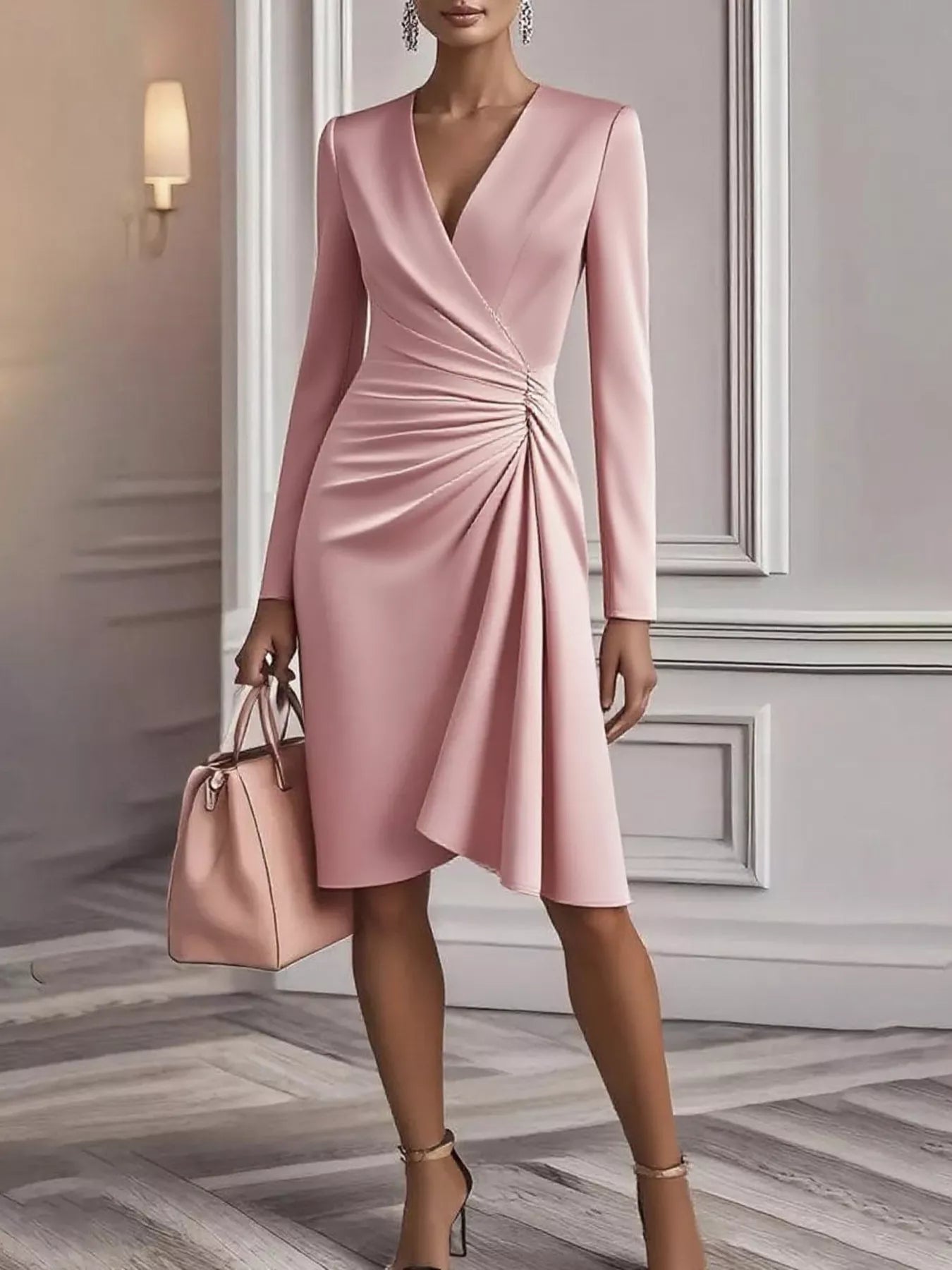 Ruched Surplice Long Sleeve Dress